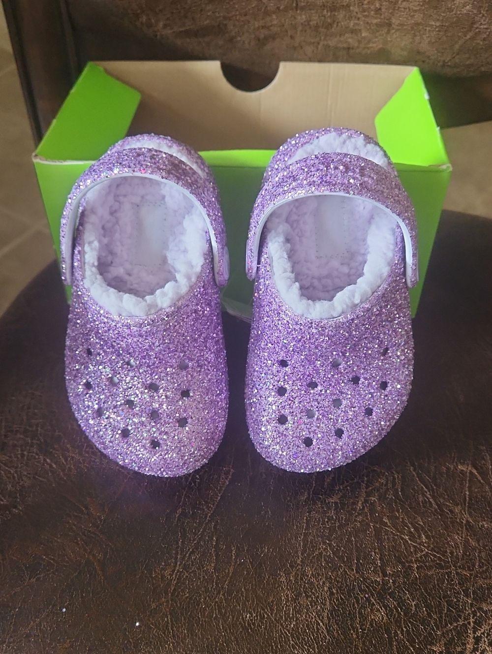 CROCS Kids Glitter Lavender Mary Jane Clogs